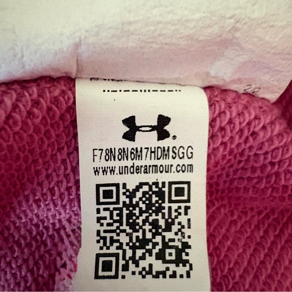 Under Armour Rival Terry Pink Cropped Hoodie XL Tape Logo EUC - Picture 8 of 8